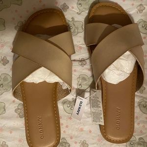 Faux linen cross strap sandals